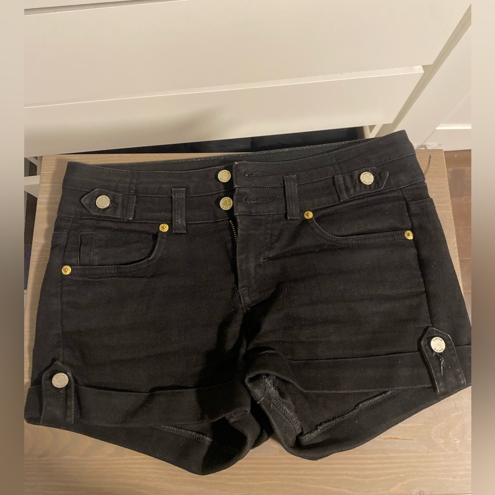 Bebe Black Jean Shorts with Decorative Gold Accents